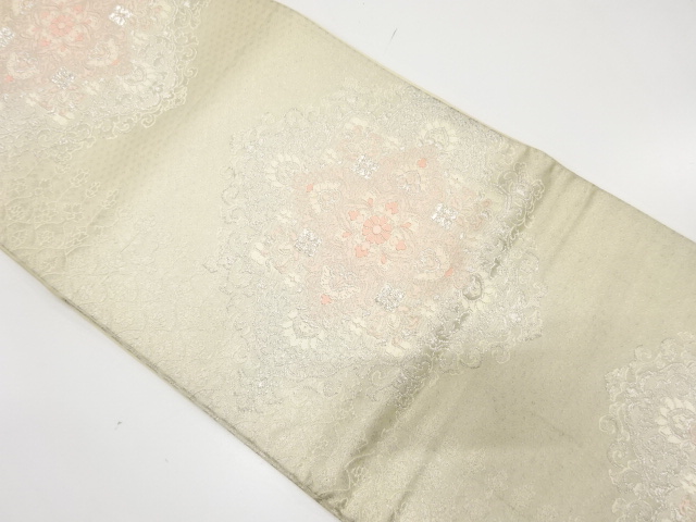 JAPANESE KIMONO / ANTIQUE FUKURO OBI / SILK / WOVEN FLORAL CREST